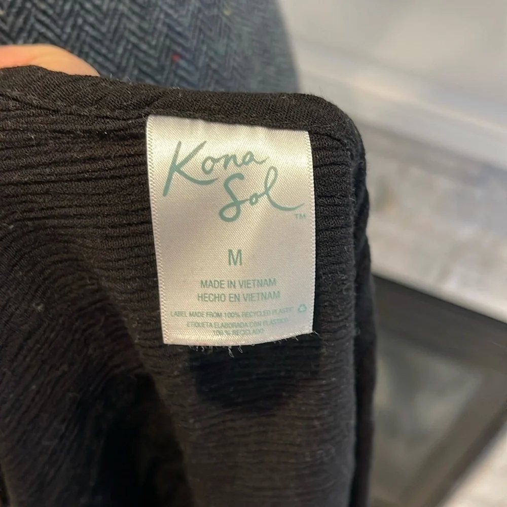 Kona Sol Boho Swimsuit Cover Up Black w/ Crochet Lace, Tassels Medium - Picture 3 of 8